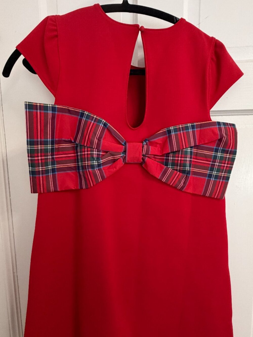 Vineyard Vines Girls Red A-Line Dress with Plaid Accent Bow (back)
